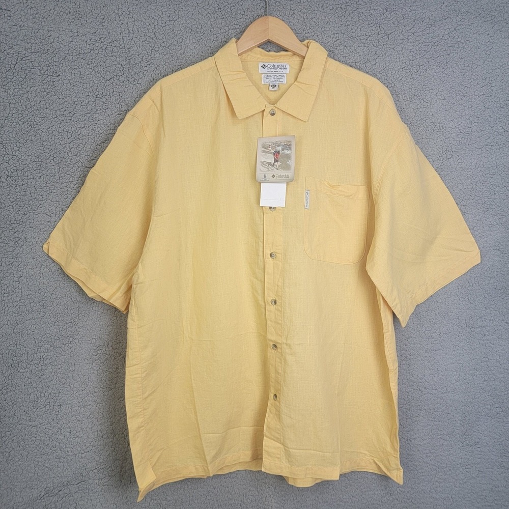 Columbia Shirt Men's Camp Jake Cresent Size XXL Button Up Short Sleeve‎ Yellow